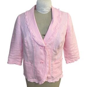 Linen Pants Suit by Kim Rogers Ruffle Lapel Blazer (PM) Drawstring Pants (8P) Pi